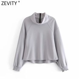 Women Fashion Solid Colour Back Zipper Casual Loose Asymmetric Sweatshirts Female Basic Chic Brand Pullovers Tops H518 210420