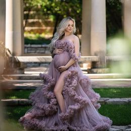 2022 Sleeveless Women's Prom Dresses Tiered Ruffles Party Celebrity Gowns Customise Side Split Maternity Photography Dress