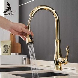 Gold Kitchen Faucets Silver Single Handle Pull Out Kitchen Tap Single Hole Handle Swivel Degree Water Mixer Tap Mixer Tap 866011 211108