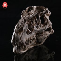 Creative Resin Tyrannosaurus Skull Skeleton Head Figurine Sculpture Dinosaur Craft Statues for Decoration Halloween Home Decor 210329