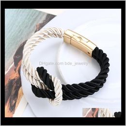 Jewelrywholesale-Fashion Braided Rope Chain Bracelet Magnetic Clasp Bow Charm Leather Bracelets & Bangles For Women Dff0654 Drop Delivery 202