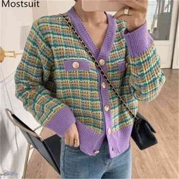 Autumn Korean Knitted Women Cardigans Sweaters Long Sleeve V-neck Single-breasted Vintage Elegant Fashion Tops 210513