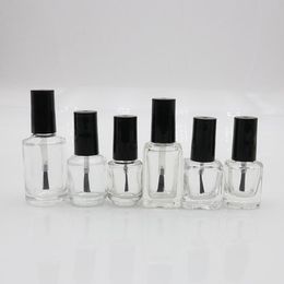 2021 15ml Empty Nail Polish Bottle With Brush Refillable Clear Glass Nail Art Polish Storage Container Black Lid