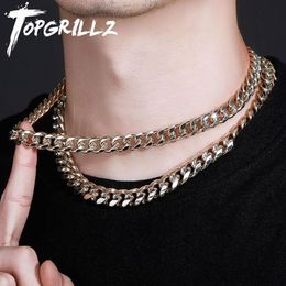 TOPGRILLZ New 10MM&12MM Cuban Chain Necklace With Iced Out Cubic Zirconia Box Clasp Hip Hop Rock Fashion Jewellery Gift For Men X0509