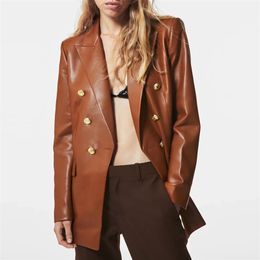 Za Women Blazer Suit jacket winter leather fashion warm women Blazers casual street youth elegant suit coat 211122