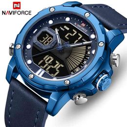 Men Watch Top Luxury Brand NAVIFORCE Fashion Sports Waterproof Mens Watches Leather Analogue Digital Male Clock Relogio Masculino 210517