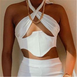 Sexy Women's Tube Crop top y2k Fashion White Lacing BacklSummer Autumn Corset Tank Tops Female Clothing 2021 New Year X0507