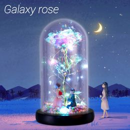 ing Girl Galaxy Rose In Flask LED Flashing Flowers In Glass Dome for Wedding Decoration Valentine's Day Gift 210624
