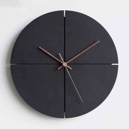 Wooden Wall Clock with Walnut Hands, Silent Quartz, Round / Square Decorative Clock for Living Room Home Office, Black H1230