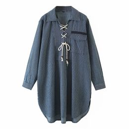 Summer Women Denim Mini Dress Long Sleeve V-Neck Bandage Loose Pocket es Female Elegant Vintage Street vestidos 210513