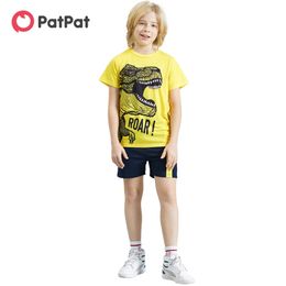 Arrival Summer Kids Boy Dinosaur Print Tee and Shorts Set 210528