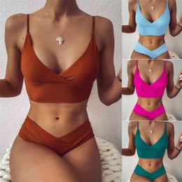 11 Colors Sexy Bikini High Waist Swimsuit Women Swimwear Bathing Thong Set Brazilian Female Swimming Suit 210621