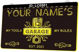 LC0501 Your Names Garage My Tools Rules Light Sign 3D Engraving