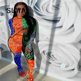 Fashion Trendy Chic Party Club Spring Fall Women Clothing Sets Two Piece Outfits Tie Dye Pullover Asymmetry Top Trousers 210525