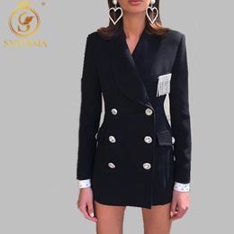 HIGH QUALITY est Fashion Designer Runway Blazer Women's Double Breasted Crystal Diamonds Buttons Women Jackets 210520