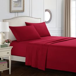 Bed Sheet Pillowcase Mattress Cover Set Solid Colour Bedding Three Four Pieces Sets Microfiber Stain Resistant Bedsheet