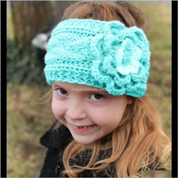 Autumn Winter Europe Baby Flower Knitted Headbands Girls Hair Bands Childrens Warm Crochet Hair Accessories 8 Color Rk04P Nurz9