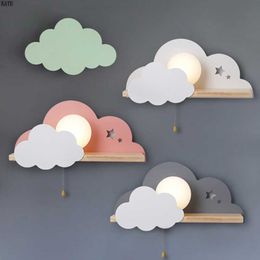 Children LED Wall Lamp For Bedroom Glass Lampshade Cloud Metal Cartoon Boys Bedside Lighting Kids Room Girls Wall Sconce 210724