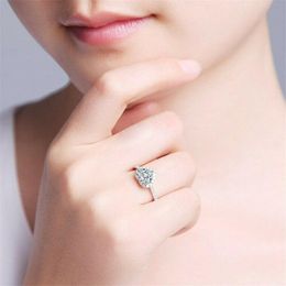 Wedding Rings Fashion Crystal Heart Shaped Ring Rose Gold And Silver Color For Women Zircon Engagement Glamour Jewelry