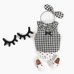 Summer Baby Girls Clothing Sets Plaid Suit Outfits Tops PP Shorts 2pcs/lot Infant Kids Clothes 210429