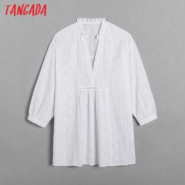 Tangada Women Oversized Embroidery Romantic Blouse Shirt Long Sleeve Chic Female Shirt Tops 6H7 210609