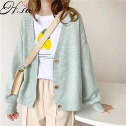 H.SA Women Sweater Cardigan Winter Solid Cashmere Top Casual Cardigans Chic Korean Fashion Knit Jacket sueters mujer 211007