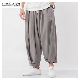 Sincism Store Men's Wide Trousers Chinese Style Casual Harem Pants Autumn Solid Colour Oversize Man Plus Size 5XL 210715