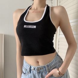 Women Fashion Halter Letter Embroidery Tops Sleep Top for Ladies Female X0507