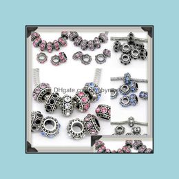 Alloy Loose Beads Jewellery Mixed Colours Crystal Rhinestone Big Hole Rondelle Spacer Charm Fit European Bracelet Supplies Drop Delivery 2021