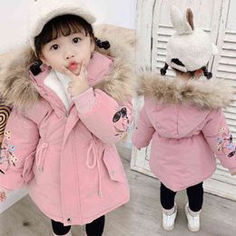 Baby Winter Girls Fur Hooded Trench Coats Warm Clothes Children Kids Girl's Winterjas Fleece Jacket Parka 2 3 4 5 6 7 Years 211111