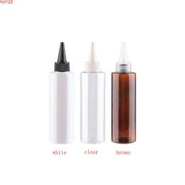 50pcs 150ml Pointed Mouth Screw Lids Bottle Coloured Plastic Cosmetic Containers High Quality DIY Bottles With White Black Capgood qty