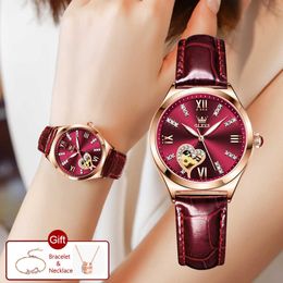 Luxury Women Watches Automatic Mechanical Leather Wrist Watch Ladies Fashion Bracelet Set Gift Top Brand 210616