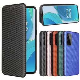 Leather Protective Case with Magnetic Book Stand and carbon card holder for Oneplus 7/8 Pro/5T/6T, 7T-8T & 9R - Carbon Fiber Cover