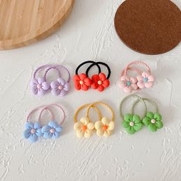 2 Pair New Sweet Girl Simple Cute Candy Colour Flower Rubber Band Hair Rope Korean Fashion Children's Ponytail Hair Accessories