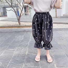 Korean style Summer Baby Girls Linen Cotton Dot Thin Calf-Length Pants Children Clothes 210615