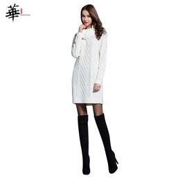 Women Winter Sweater Dress Knitted Long Sleeve Dresses for Women Femme Robe Woman Pullover Turtleneck White Plus Size Dress 210319