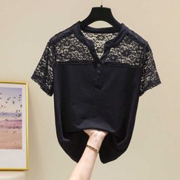 Woman Top Femme Summer Blouses For Women Short Sleeve Lace Floral Patchwork Blouse Shirts Casual Tops Blusas 210604