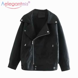 Aelegantmis Oversized Coat Women Faux Leather Jacket Spring Loose Biker Motor Jackets Female Punk High Street Outwear 210607