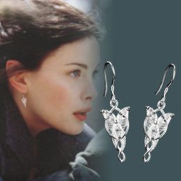 925 Sterling Silver Arwen Evenstar Drop Earrings Women Elfstone Elessar Aragorn Galadriel Elves Princess Crystal Movie Jewelry