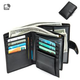 Anti Magnetic Fashion Men's Short Wallet Genuine Leather Solid Black Card Bit Coin Photo Male Money Purse High Quality