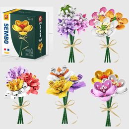 Sembo Bouquet Colorful Flowers Building Blocks Home Decoration Garden Plant City Friends Bricks DIY Toys for Girls Kids Gifts Q0823