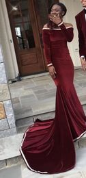 Burgundy Colour Velvet Prom Dresses High Quality Off The Shoulder Long Sleeves Holidays Party Gowns For Teens Tailor Made Plus Size Available