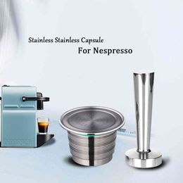 Refillable Nespresso Coffee Capsules Tamper Set Reusable Stainless Steel Espresso Pod Filter Rechargeable Nespresso Coffee Tool 210326