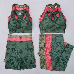 Camo Seamless Yoga Set Women Fitness Gym Clothing High Waist Leggings Sport Bra Camouflage Sports Suit Femme Sportswear 210802