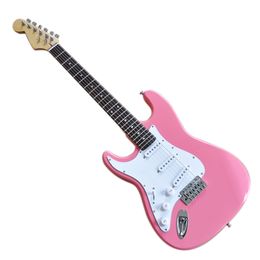 Factory Outlet-Left Handed 6 Strings Pink Electric Guitar with SSS Pickups,Rosewood Fretboard,High Cost Performance
