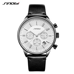 Sinobi Top Brand Luxury Sports Watch Men's Fashion Leather Wristwatches with Calendar for Men Black Male Clock reloj Hombre Q0524