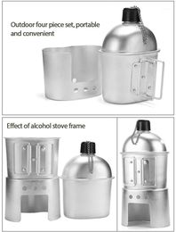 Water Bottle Military Kettle Aluminium Canteen Lunch Box Drinking Alcohol Stove Set With Storage Bag For Outdoor Hiking Camping
