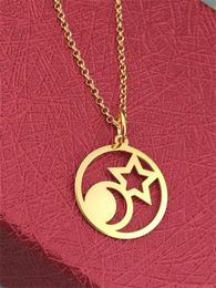 10PCS Gold Silver Simple Crescent Half Moon and Star Necklace Cute Galaxy Sun Moon in Circle Round Charm Chain Necklaces Jewellery for Ladies Women Girl