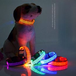 Dog Collars & Leashes Pet LED Luminous Collar Leopard Adjustable Glowing Night Safety For Walking Dogs Teddy Golden Retriever