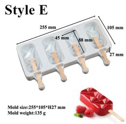 Silicone Ice Cream Moulds 4 Cell Cube Tray Cakesicle Mould Popsicle Maker DIY Homemade Freezer Lolly Mould Cake pop tools HHMDN